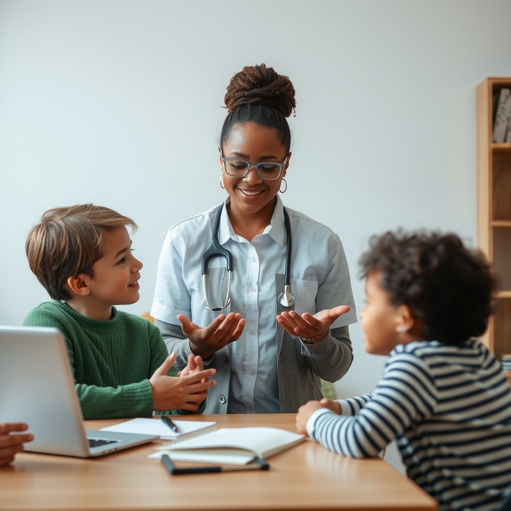 Social worker providing compassionate support and guidance to a family in need during an emergency assistance consultation session